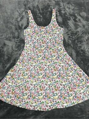 H&M White Floral Mini Dress with Pink, Blue & Green Print